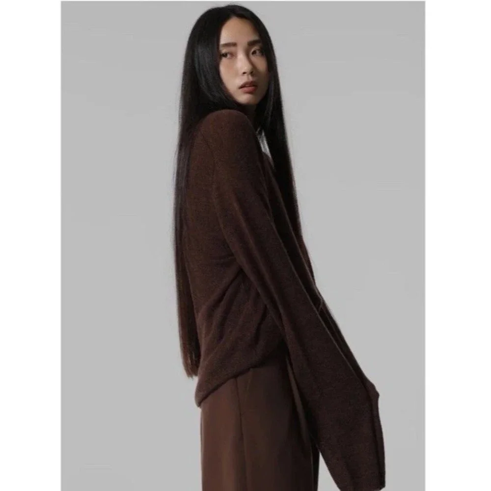 The Frankie Shop Oversized Brown V Neck Sweater Alpaca Wool Blend XS/S